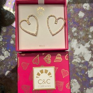 C&C California Brass & Aurora Borealis Rhinestone Heart Earrings Valentine’s Day